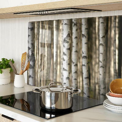 Tagliere in vetro temperato con stampa a tema betulle bianche nel bosco