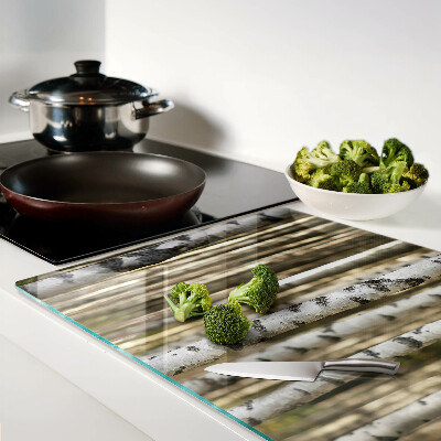 Tagliere in vetro temperato con stampa a tema betulle bianche nel bosco