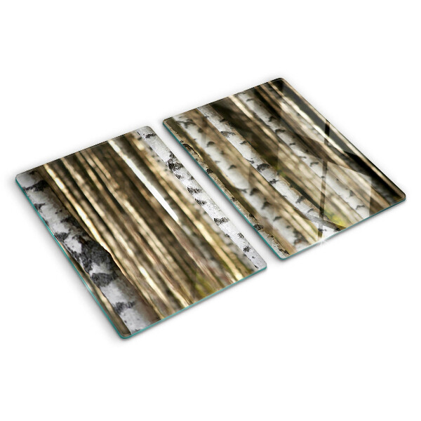 Tagliere in vetro temperato con stampa a tema betulle bianche nel bosco