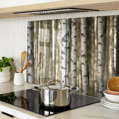 Tagliere in vetro temperato con stampa a tema betulle bianche nel bosco