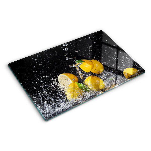 Tagliere in vetro con motivo di limoni in acqua