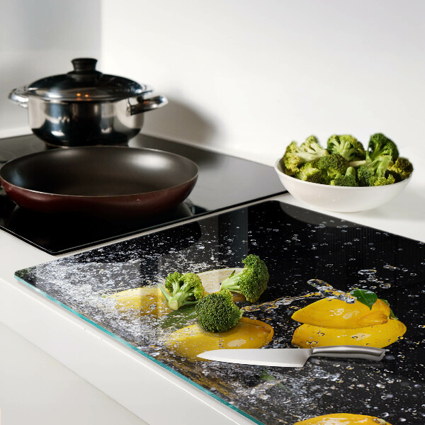 Tagliere in vetro con motivo di limoni in acqua