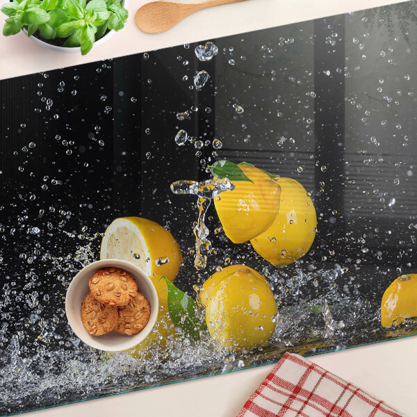 Tagliere in vetro con motivo di limoni in acqua