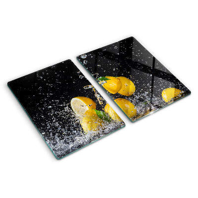 Tagliere in vetro con motivo di limoni in acqua
