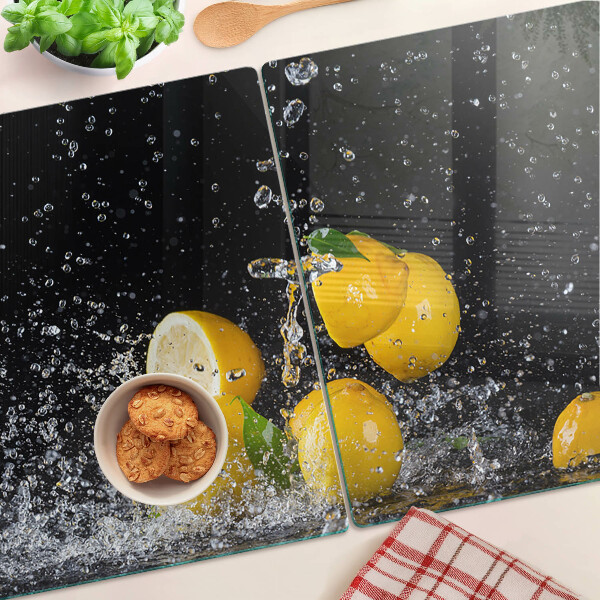 Tagliere in vetro con motivo di limoni in acqua