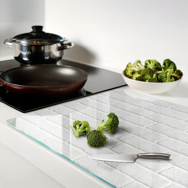 Tagliere in vetro temperato con stampa a motivo muro di mattoni