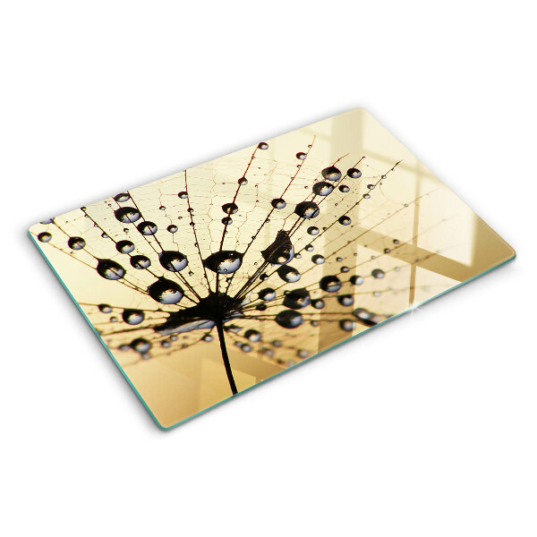 Tagliere in vetro temperato con motivo di gocce d'acqua su ragnatela