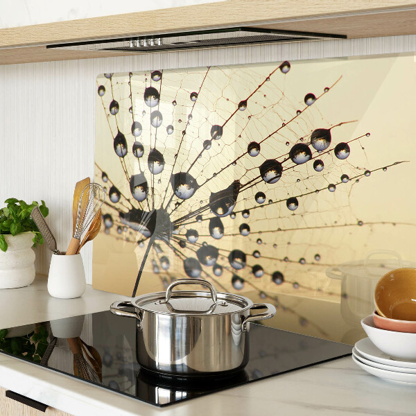 Tagliere in vetro temperato con motivo di gocce d'acqua su ragnatela