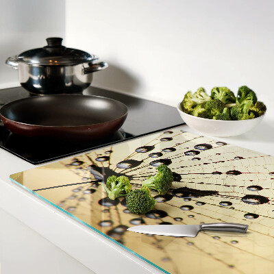 Tagliere in vetro temperato con motivo di gocce d'acqua su ragnatela