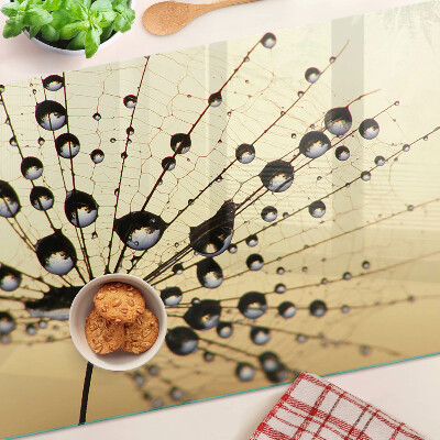 Tagliere in vetro temperato con motivo di gocce d'acqua su ragnatela