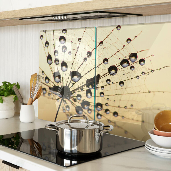 Tagliere in vetro temperato con motivo di gocce d'acqua su ragnatela