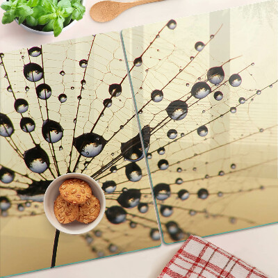 Tagliere in vetro temperato con motivo di gocce d'acqua su ragnatela