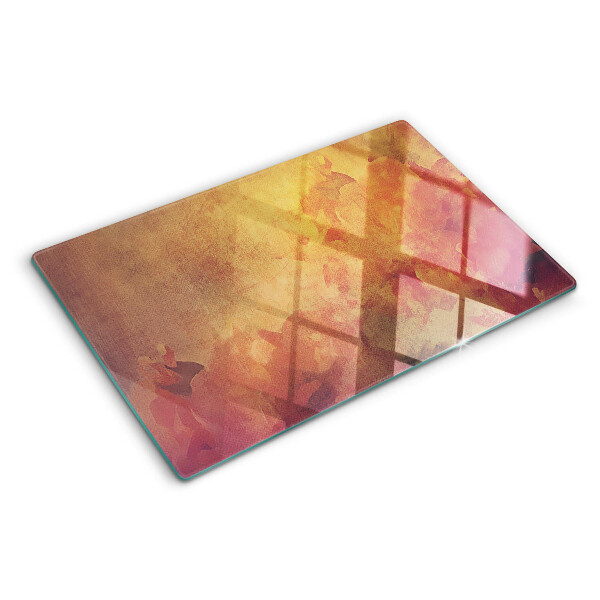 Tagliere in vetro temperato con motivo floreale nei colori pastello