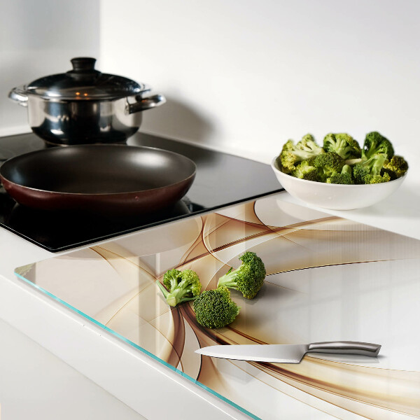 Tagliere in vetro con stampa di onde astratte nei toni del beige