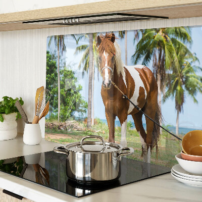 Tagliere in vetro temperato con cavallo su sfondo di palme