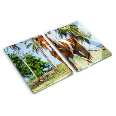 Tagliere in vetro temperato con cavallo su sfondo di palme