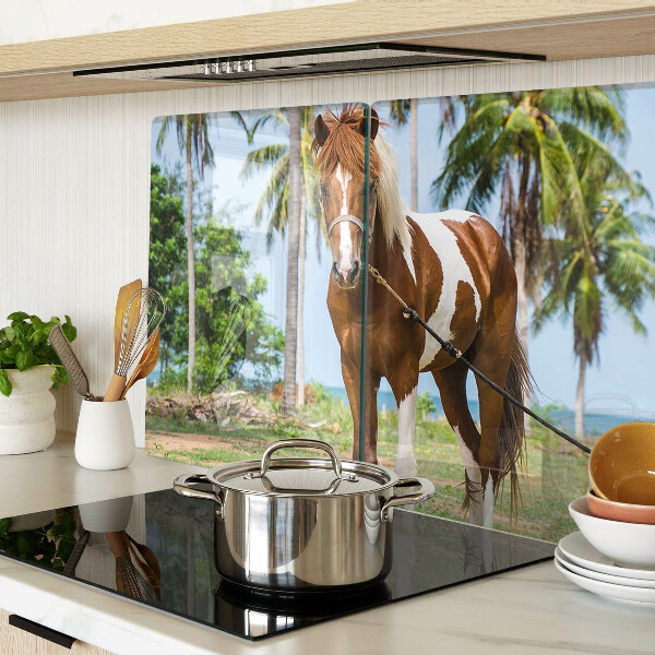 Tagliere in vetro temperato con cavallo su sfondo di palme