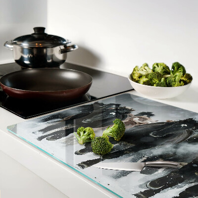 Tagliere in vetro temperato con decorazione di cavalli al galoppo nella nebbia