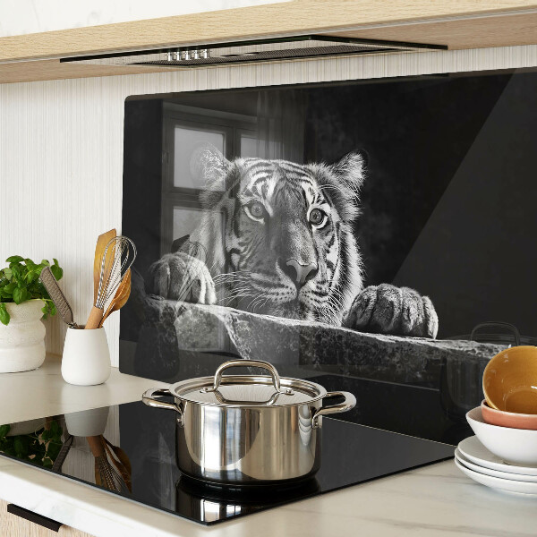 Tagliere in vetro con motivo a tigre in bianco e nero