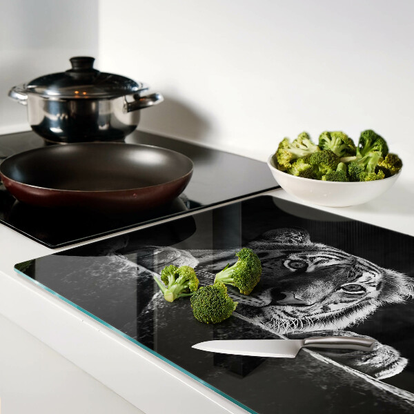 Tagliere in vetro con motivo a tigre in bianco e nero