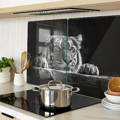 Tagliere in vetro con motivo a tigre in bianco e nero