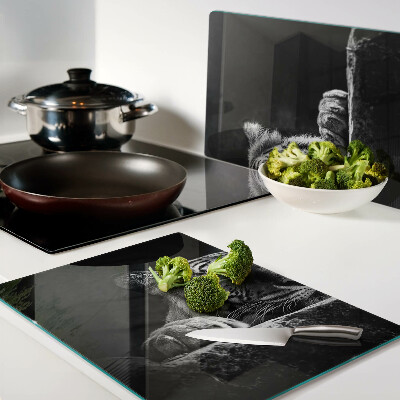 Tagliere in vetro con motivo a tigre in bianco e nero