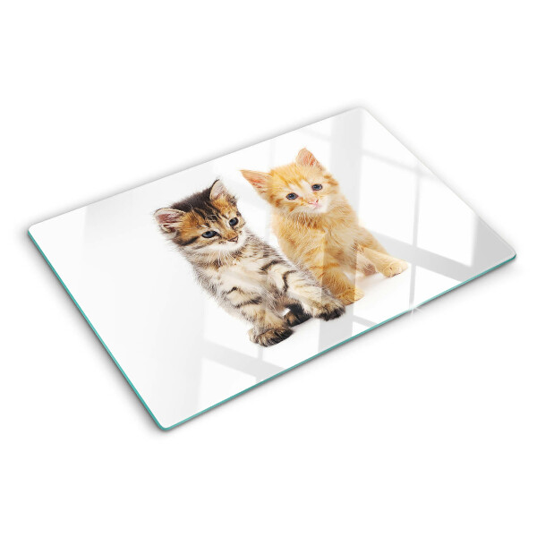 Tagliere in vetro temperato con stampa di gatti su sfondo bianco