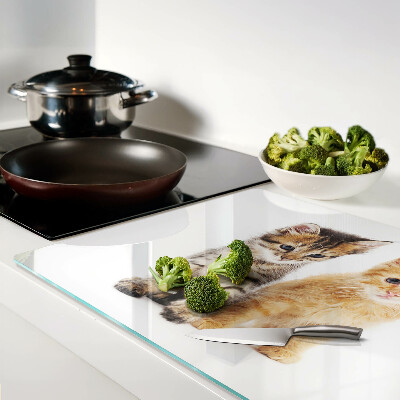 Tagliere in vetro temperato con stampa di gatti su sfondo bianco