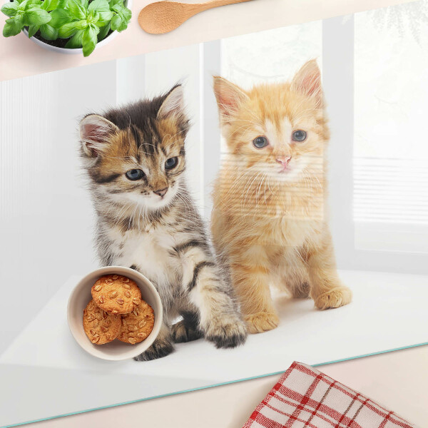 Tagliere in vetro temperato con stampa di gatti su sfondo bianco
