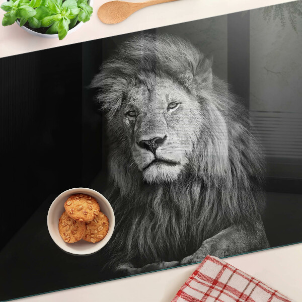 Tagliere in vetro temperato con motivo leone in bianco e nero