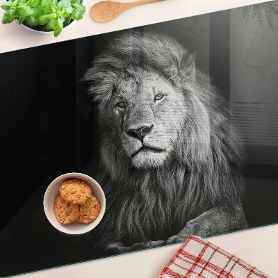 Tagliere in vetro temperato con motivo leone in bianco e nero