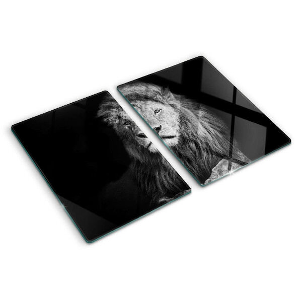 Tagliere in vetro temperato con motivo leone in bianco e nero