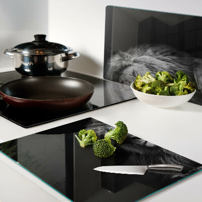 Tagliere in vetro temperato con motivo leone in bianco e nero