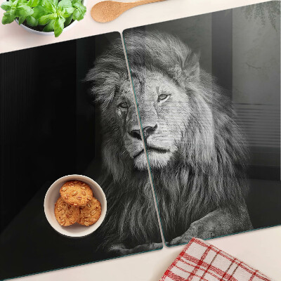 Tagliere in vetro temperato con motivo leone in bianco e nero