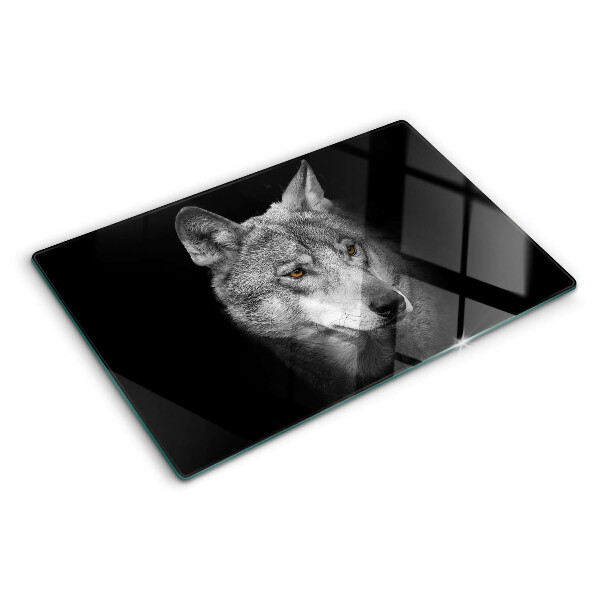 Tagliere in vetro temperato con motivo del lupo nei toni del grigio