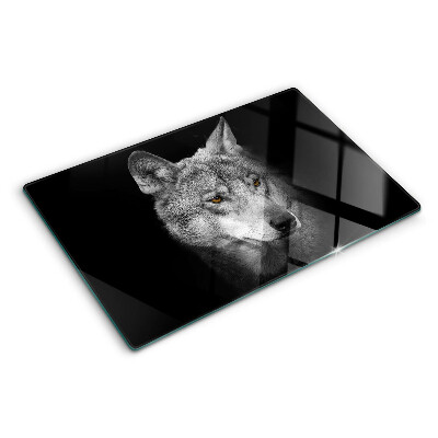 Tagliere in vetro temperato con motivo del lupo nei toni del grigio