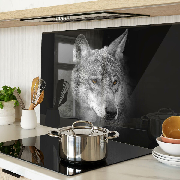 Tagliere in vetro temperato con motivo del lupo nei toni del grigio