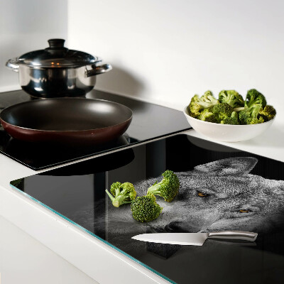 Tagliere in vetro temperato con motivo del lupo nei toni del grigio