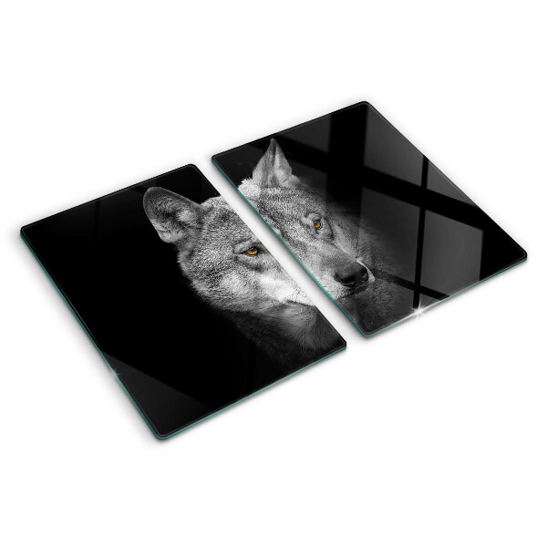 Tagliere in vetro temperato con motivo del lupo nei toni del grigio