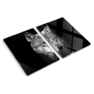 Tagliere in vetro temperato con motivo del lupo nei toni del grigio