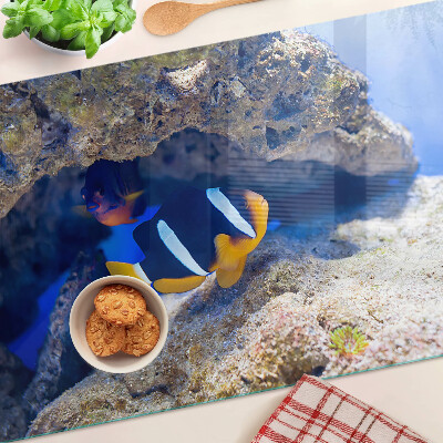 Tagliere in vetro temperato con motivo di pesciolini nella barriera corallina