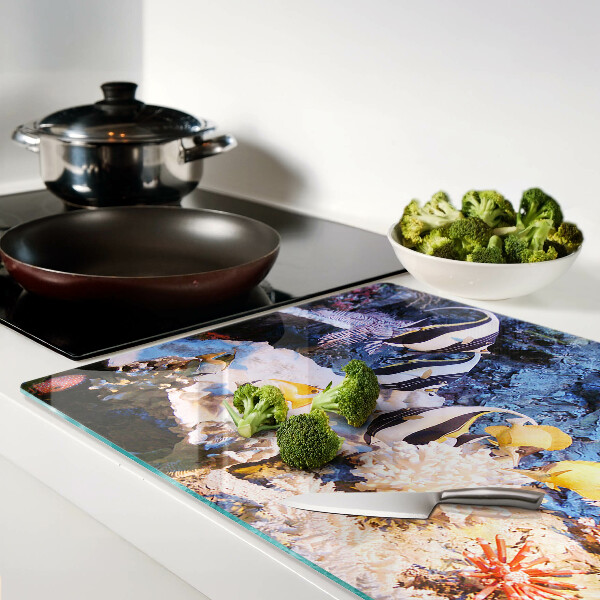 Tagliere in vetro temperato con motivo mondo sottomarino e pesci