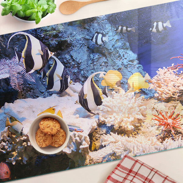 Tagliere in vetro temperato con motivo mondo sottomarino e pesci