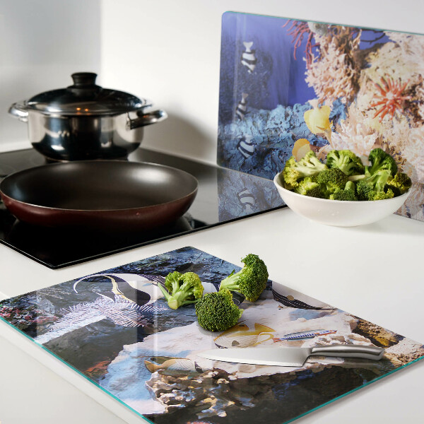 Tagliere in vetro temperato con motivo mondo sottomarino e pesci