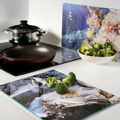 Tagliere in vetro temperato con motivo mondo sottomarino e pesci