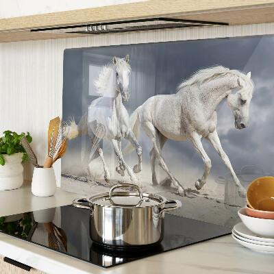 Tagliere in vetro temperato con decorazione di cavalli bianchi in corsa