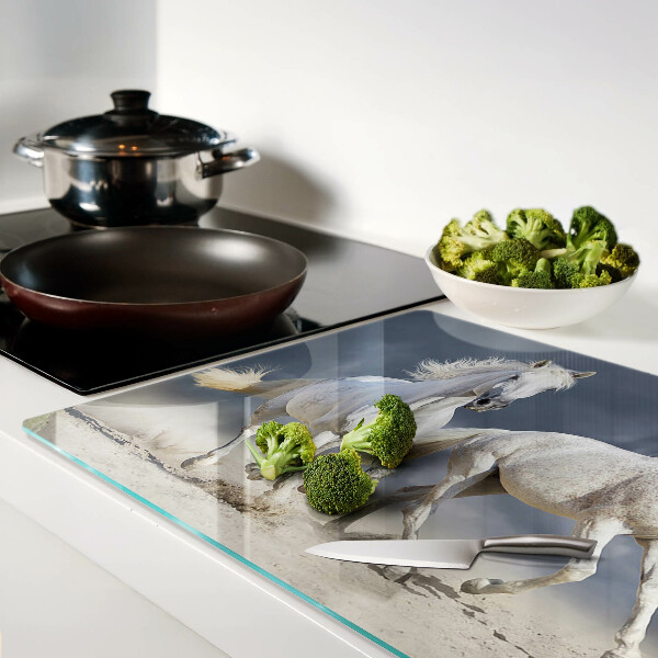 Tagliere in vetro temperato con decorazione di cavalli bianchi in corsa