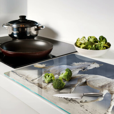 Tagliere in vetro temperato con decorazione di cavalli bianchi in corsa