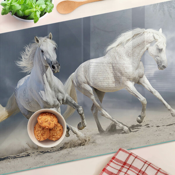 Tagliere in vetro temperato con decorazione di cavalli bianchi in corsa