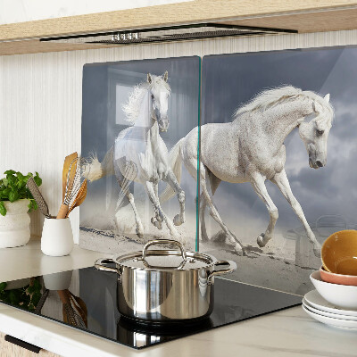 Tagliere in vetro temperato con decorazione di cavalli bianchi in corsa